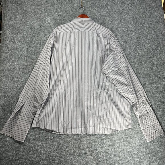 Ben Sherman Shirt Mens 18 Button Up Gray Stripe Cotton Long Sleeve Pocket - Picture 7 of 8